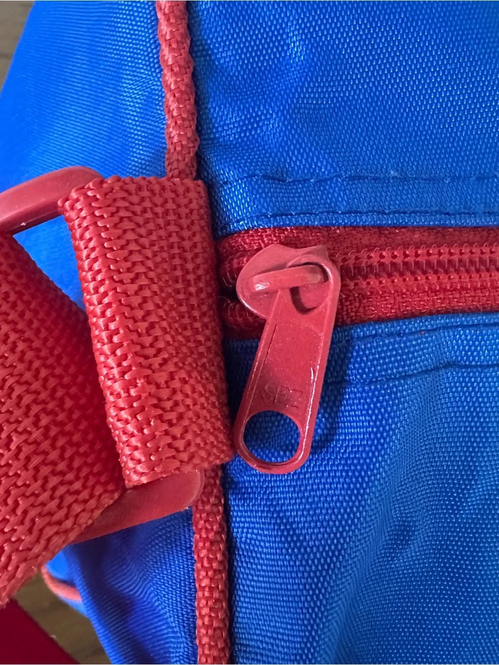 Vintage CHAMPION Duffle Bag Blue Red Spellout Gym Overnight Travel